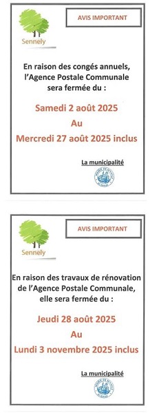 Fermeture de l’agence postale communale du 2 août au 3 novembre inclus